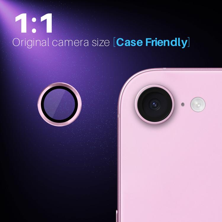 Protector de Lente de Cámara Northjo para iPhone 16E Anillo de Metal Película de Vidrio Templado (Rosa)
