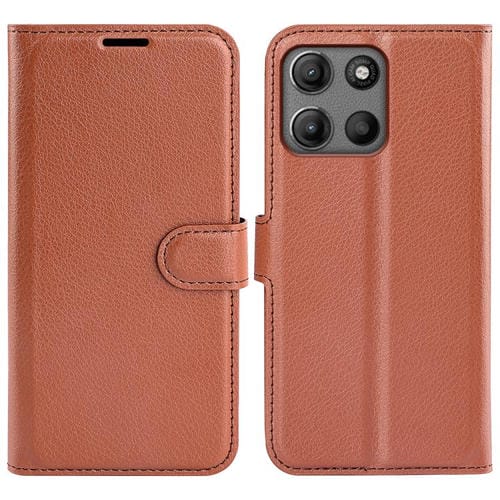 Funda de Cuero con Tapa Horizontal y Textura de Lichi para Motorola Moto G15 con Soporte (Marrón)