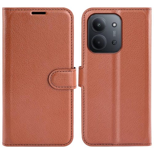 Funda de cuero con tapa horizontal y textura de lichi de 173,1 mm para Redmi 15C 4G EU / 15C 5G (marrón)