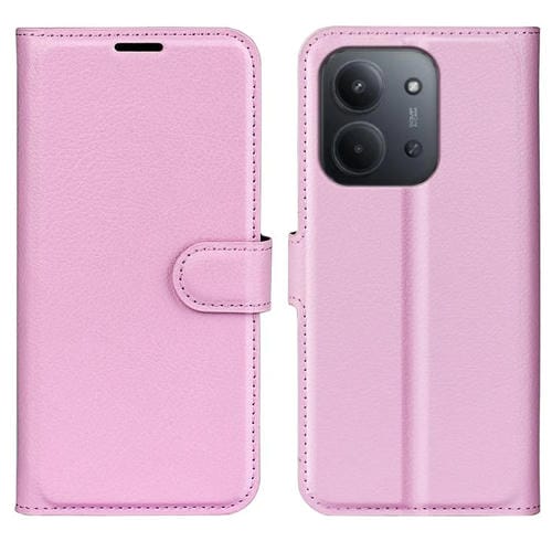 Funda de cuero con tapa horizontal y soporte para Redmi 15C 4G EU / 15C 5G (173,1 mm, textura de lichi) (rosa)