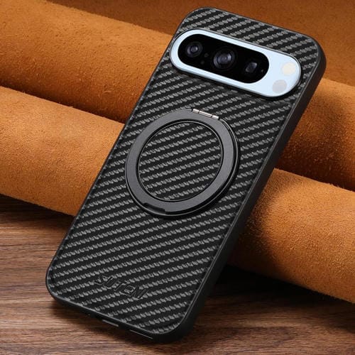 Funda de Cuero Suteni G3 con Textura Fibra de Carbono y Soporte Giratorio 360° para Google Pixel 8 Pro (Negro)