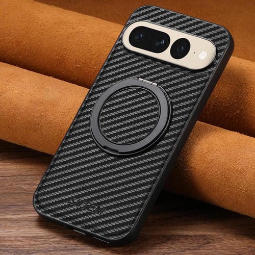 Funda para Teléfono Suteni G3 con Soporte Giratorio 360° Cuero Fibra de Carbono Magsafe para Google Pixel 7 Pro (Negro)