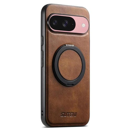 Funda para Teléfono Suteni G3 con Soporte Giratorio 360° y Cera de Aceite para Google Pixel 9 (Marrón)