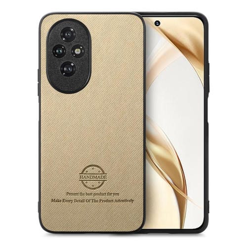 Funda para Teléfono Honor 200 Pro con Parte Trasera de Piel y Tejido de Sarga (Caqui)