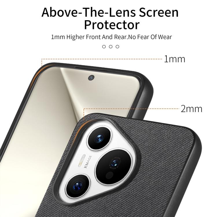 Funda de Piel de Sarga con Parte Trasera de Cuero para Huawei Pura 70 (Negra)