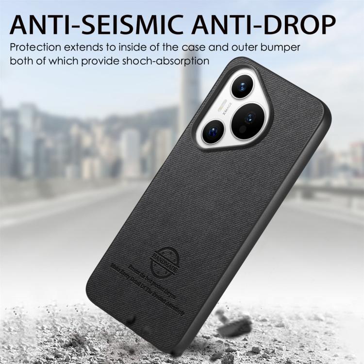 Funda de Piel de Sarga con Parte Trasera de Cuero para Huawei Pura 70 (Negra)