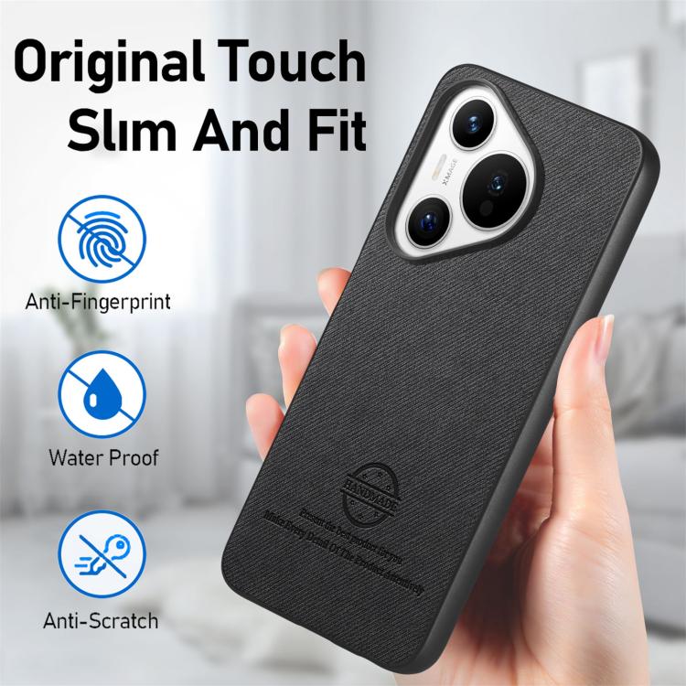 Funda de Piel de Sarga con Parte Trasera de Cuero para Huawei Pura 70 (Negra)