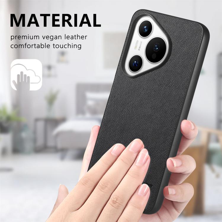 Funda de Piel de Sarga con Parte Trasera de Cuero para Huawei Pura 70 (Negra)