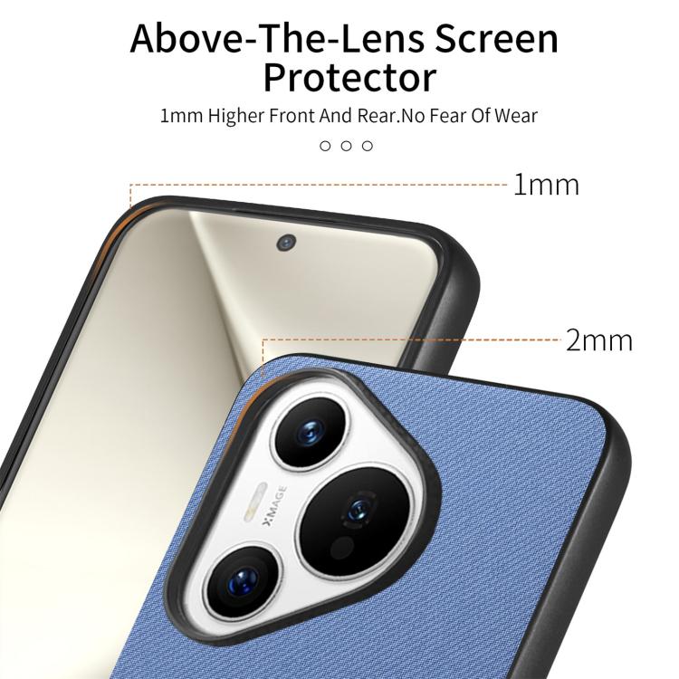 Funda Piel de Sarga con Parte Trasera de Cuero para Huawei Pura 70 Pro (Azul)