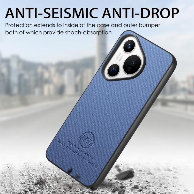 Funda Piel de Sarga con Parte Trasera de Cuero para Huawei Pura 70 Pro (Azul)