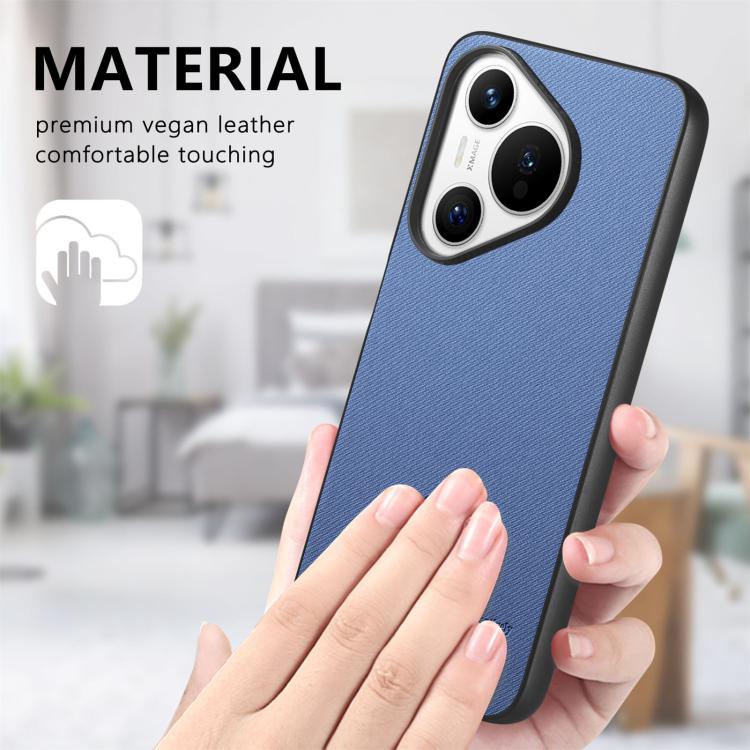 Funda Piel de Sarga con Parte Trasera de Cuero para Huawei Pura 70 Pro (Azul)