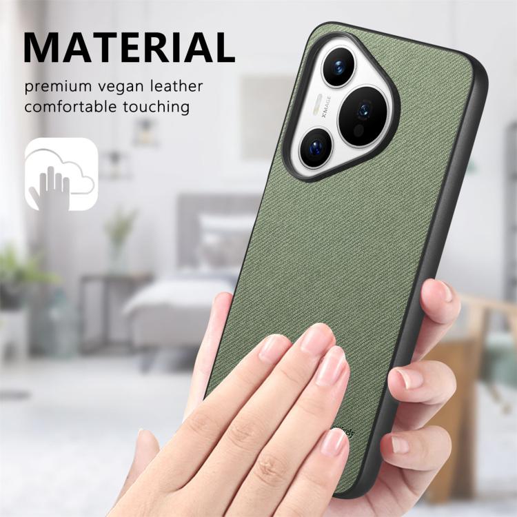 Funda de Piel de Sarga con Parte Trasera de Cuero para Huawei Pura 70 Pro (Verde)