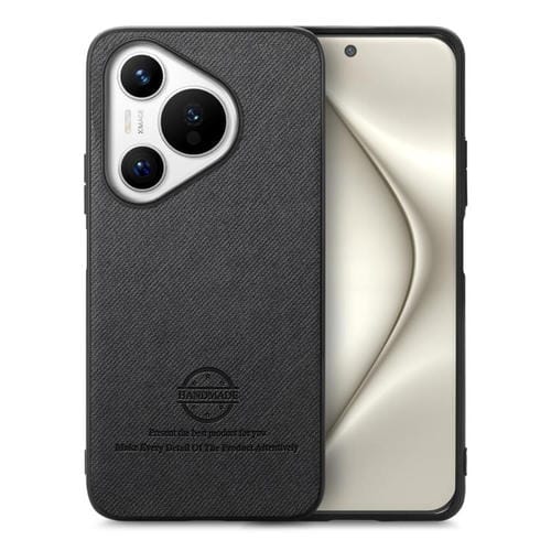 Funda de Piel de Sarga con Parte Trasera de Cuero para Huawei Pura 70 Pro (Negra)