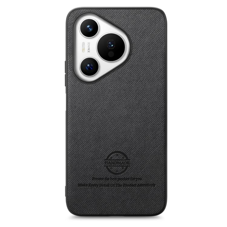 Funda de Piel de Sarga con Parte Trasera de Cuero para Huawei Pura 70 Pro (Negra)
