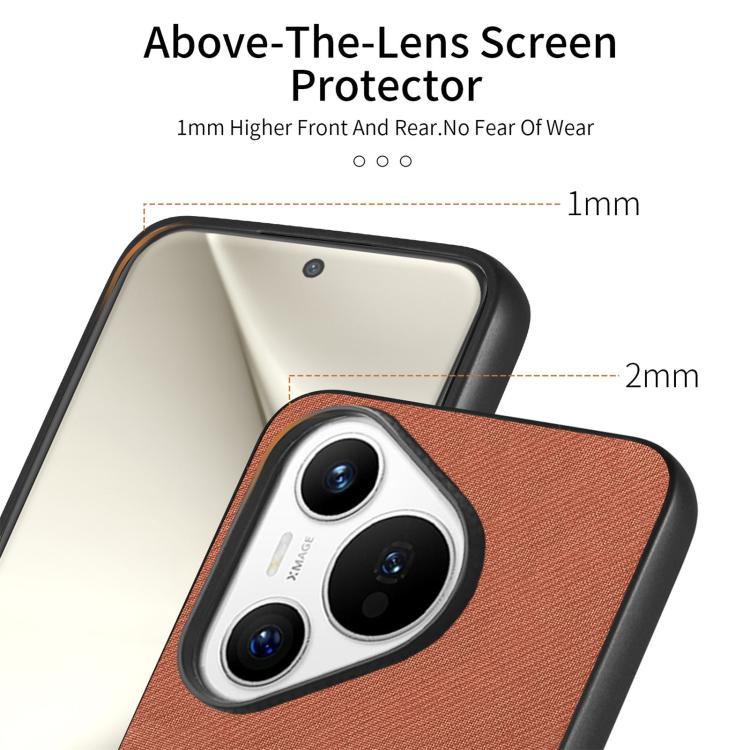 Funda para Teléfono Huawei Pura 70 Pro+ con Parte Trasera de Piel y Tejido de Sarga (Marrón)