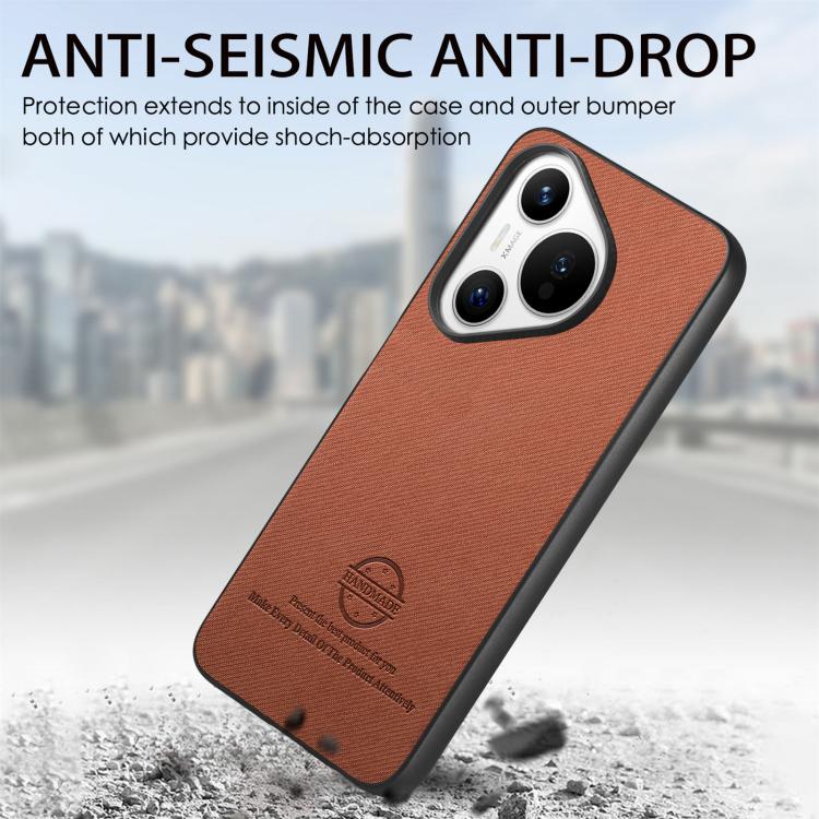 Funda para Teléfono Huawei Pura 70 Pro+ con Parte Trasera de Piel y Tejido de Sarga (Marrón)