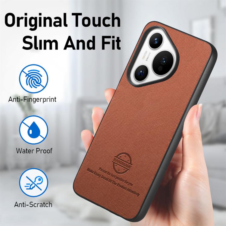 Funda para Teléfono Huawei Pura 70 Pro+ con Parte Trasera de Piel y Tejido de Sarga (Marrón)