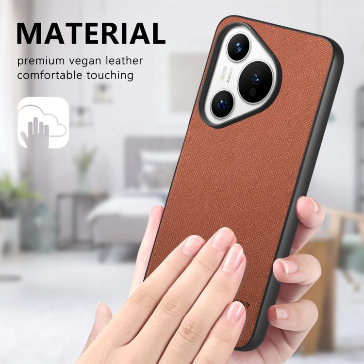 Funda para Teléfono Huawei Pura 70 Pro+ con Parte Trasera de Piel y Tejido de Sarga (Marrón)