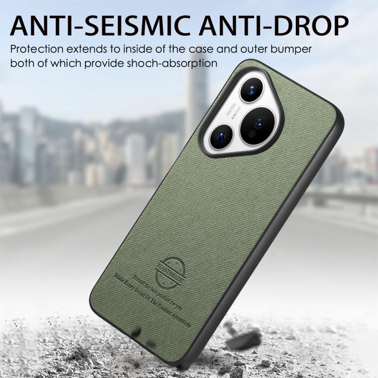 Funda de Piel de Sarga con Parte Trasera de Cuero para Huawei Pura 70 Ultra (Verde)