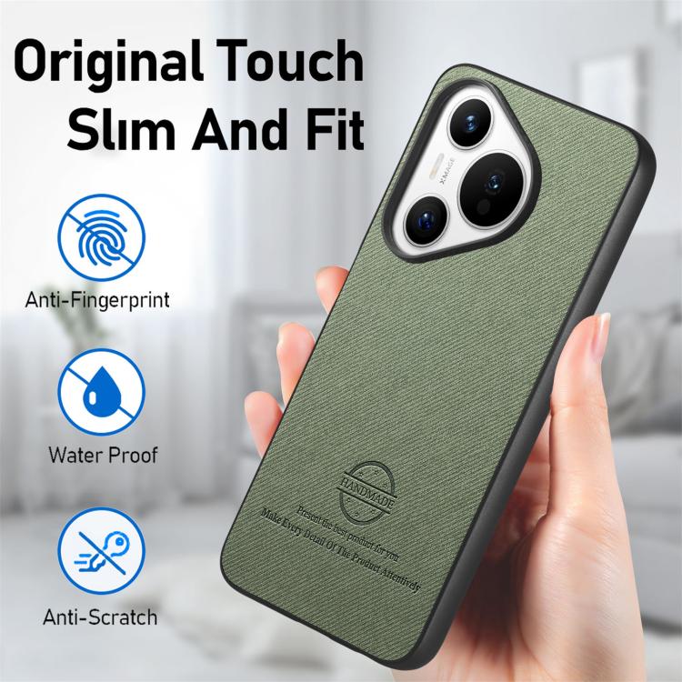 Funda de Piel de Sarga con Parte Trasera de Cuero para Huawei Pura 70 Ultra (Verde)