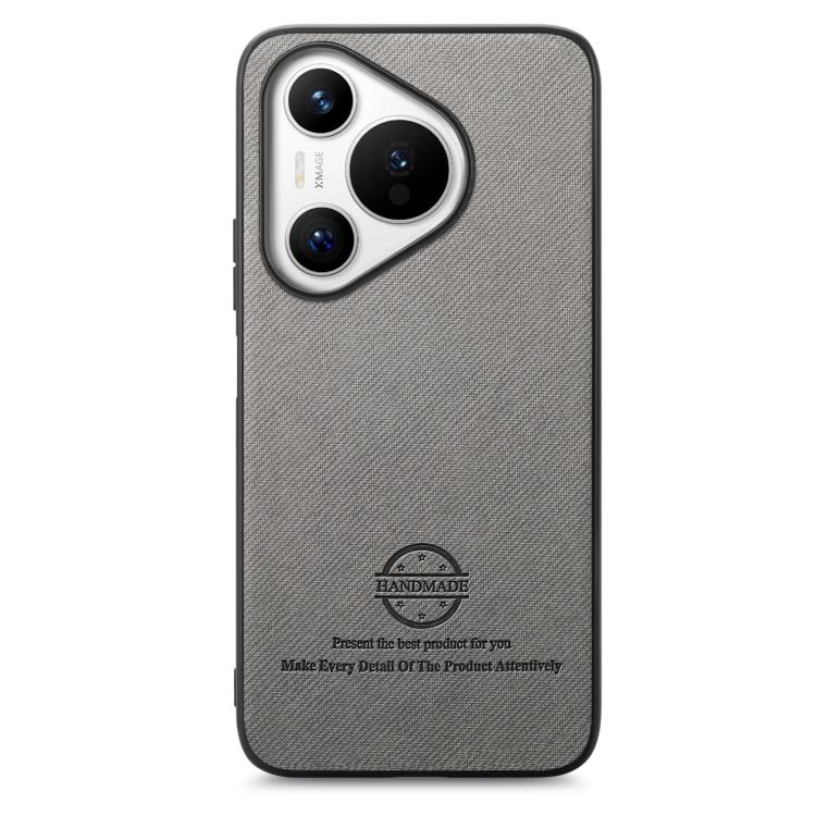 Funda de Piel de Sarga con Parte Trasera de Cuero para Huawei Pura 70 Ultra (Gris)