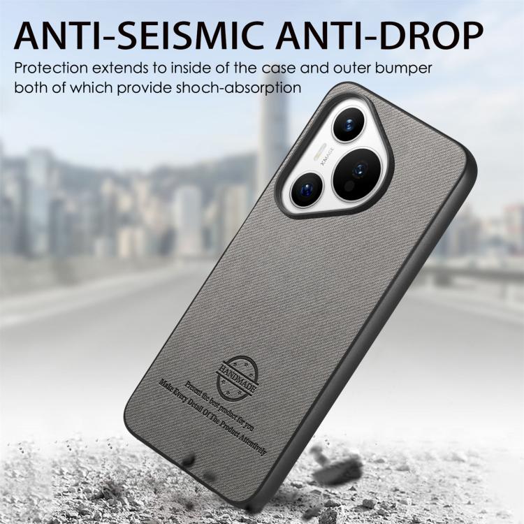 Funda de Piel de Sarga con Parte Trasera de Cuero para Huawei Pura 70 Ultra (Gris)