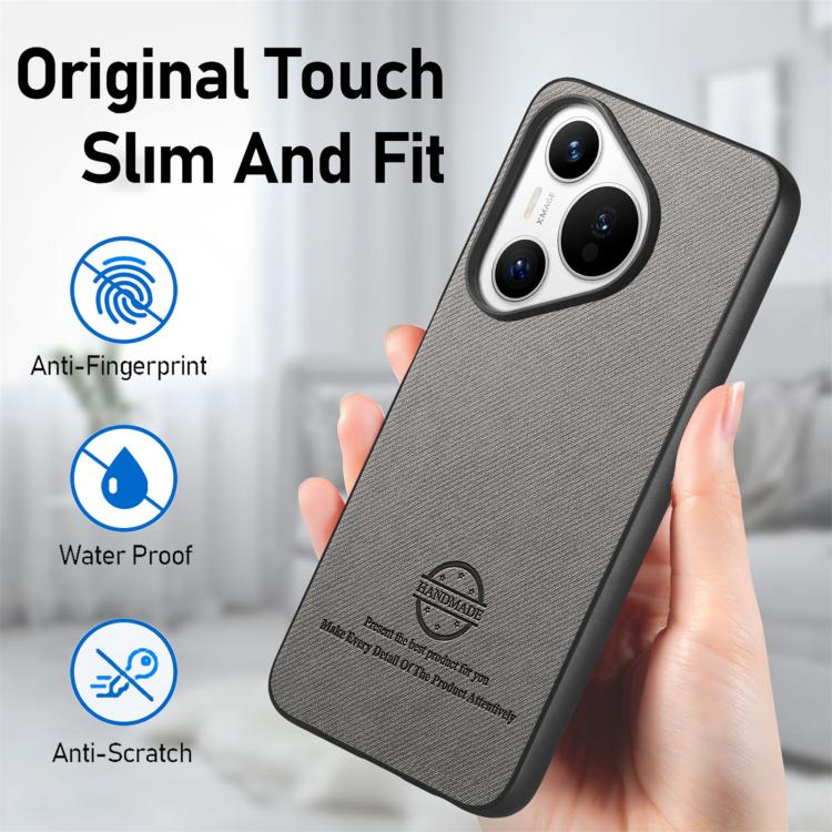 Funda de Piel de Sarga con Parte Trasera de Cuero para Huawei Pura 70 Ultra (Gris)