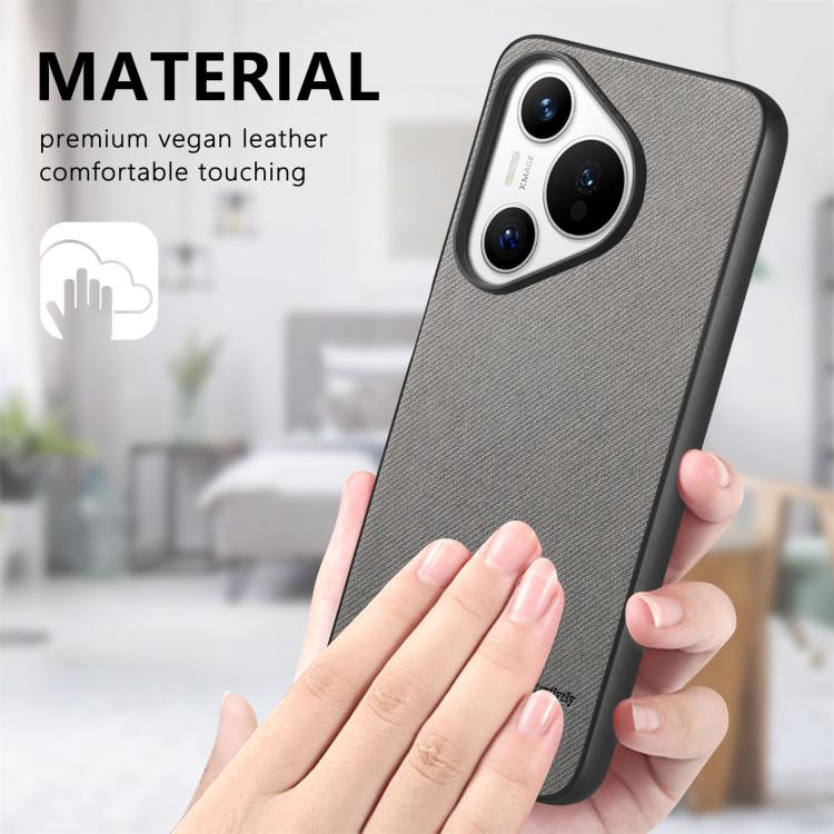 Funda de Piel de Sarga con Parte Trasera de Cuero para Huawei Pura 70 Ultra (Gris)