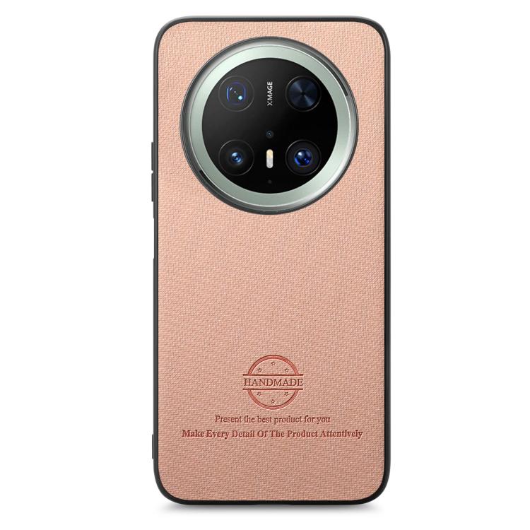 Funda para Teléfono Huawei Mate 70 con Parte Trasera de Piel y Tejido de Sarga (Rosa)
