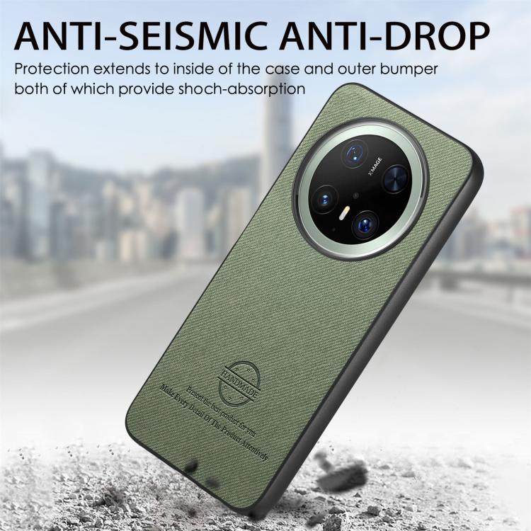 Funda de Piel de Sarga con Parte Trasera de Cuero para Huawei Mate 70 (Verde)