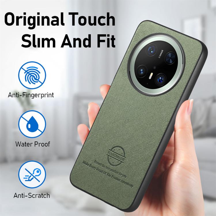 Funda de Piel de Sarga con Parte Trasera de Cuero para Huawei Mate 70 (Verde)