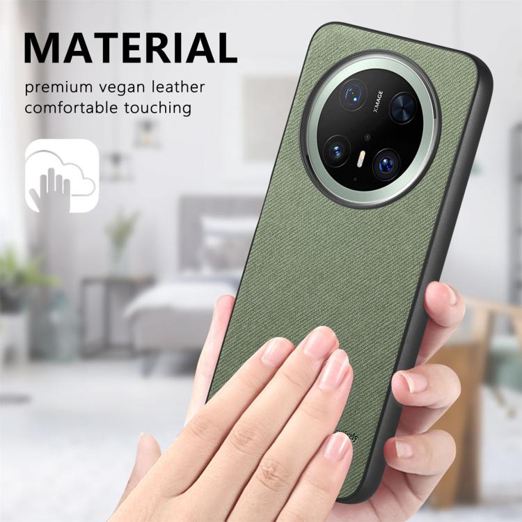 Funda de Piel de Sarga con Parte Trasera de Cuero para Huawei Mate 70 (Verde)