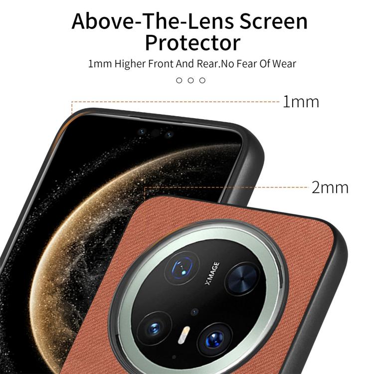 Funda para Teléfono Huawei Mate 70 Pro con Parte Trasera de Piel y Tejido de Sarga (Marrón)