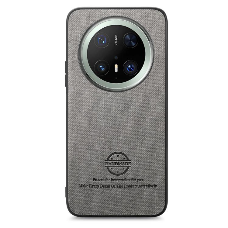 Funda para Teléfono Huawei Mate 70 Pro con Parte Trasera de Piel y Tejido de Sarga (Gris)