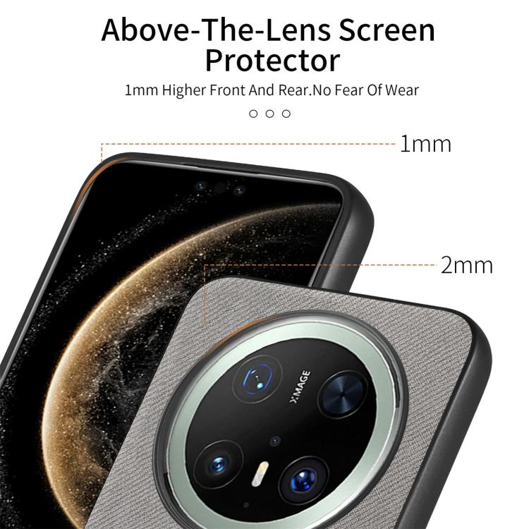 Funda para Teléfono Huawei Mate 70 Pro con Parte Trasera de Piel y Tejido de Sarga (Gris)