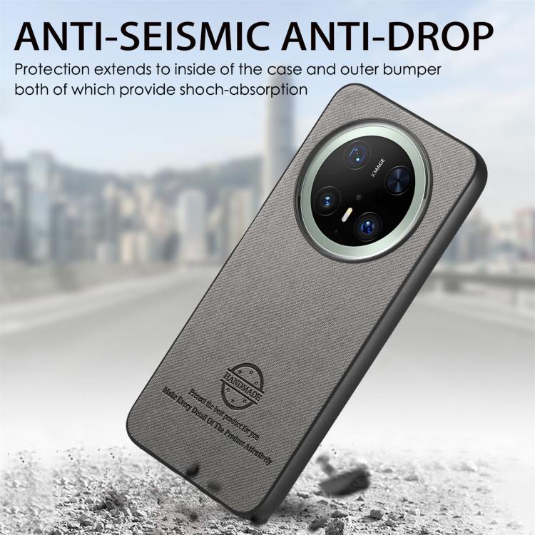 Funda para Teléfono Huawei Mate 70 Pro con Parte Trasera de Piel y Tejido de Sarga (Gris)