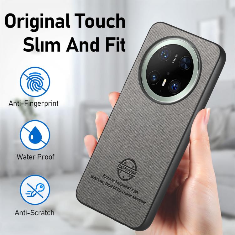 Funda para Teléfono Huawei Mate 70 Pro con Parte Trasera de Piel y Tejido de Sarga (Gris)