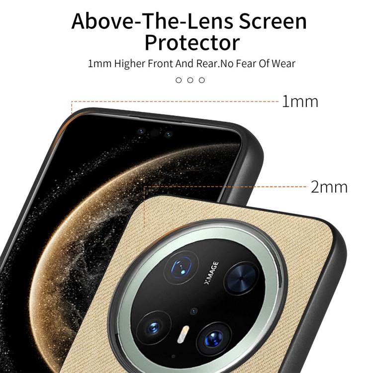 Funda de Piel de Sarga con Parte Trasera de Cuero para Huawei Mate 70 Pro (Caqui)