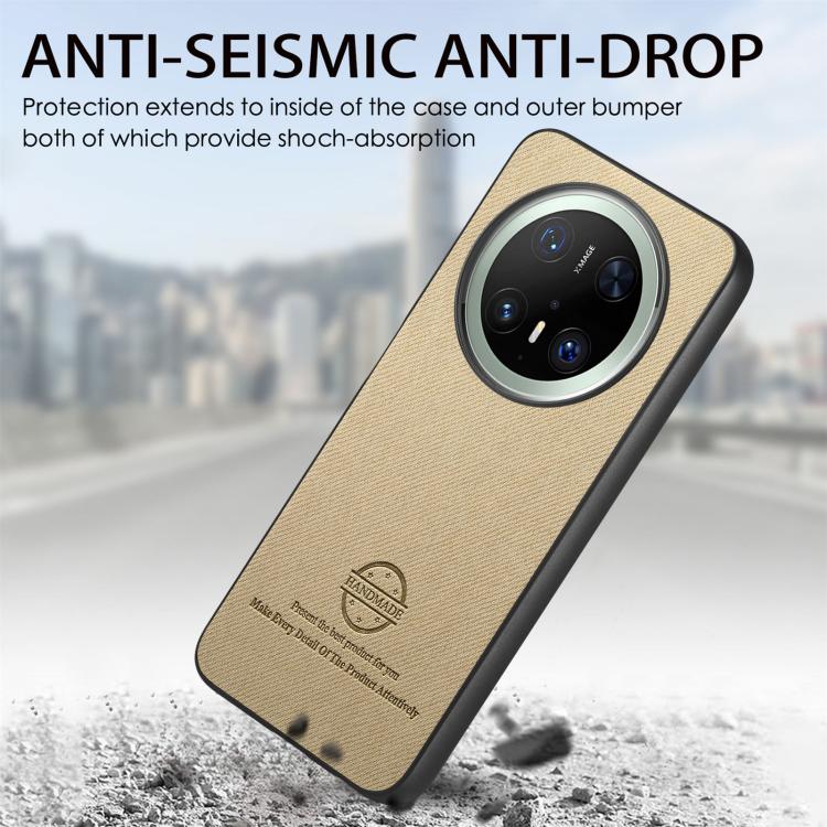 Funda de Piel de Sarga con Parte Trasera de Cuero para Huawei Mate 70 Pro (Caqui)