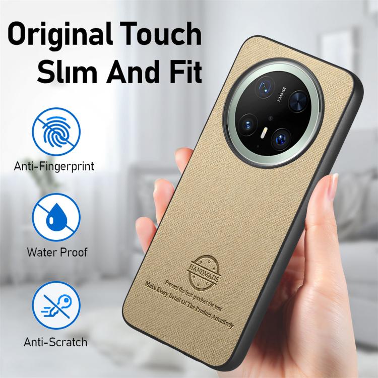 Funda de Piel de Sarga con Parte Trasera de Cuero para Huawei Mate 70 Pro (Caqui)
