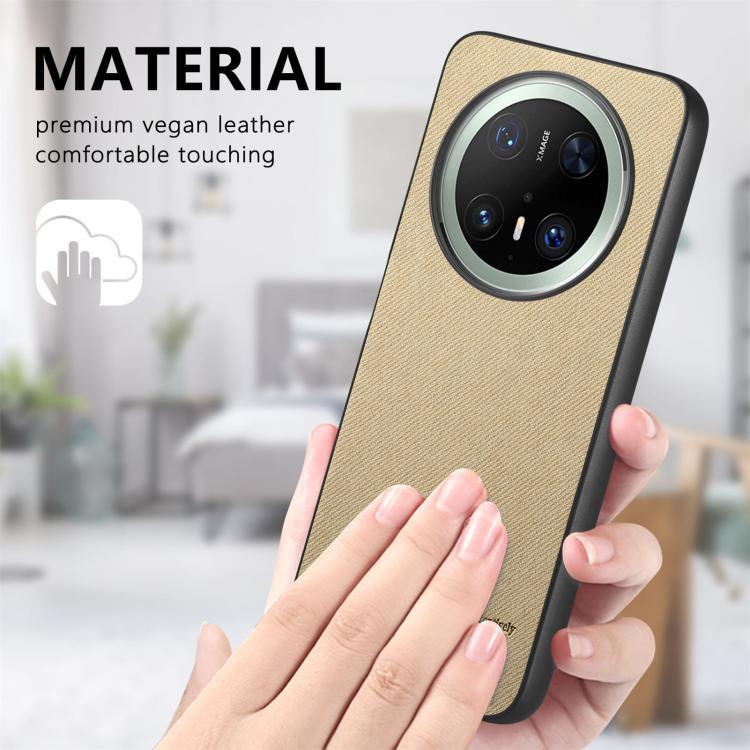 Funda de Piel de Sarga con Parte Trasera de Cuero para Huawei Mate 70 Pro (Caqui)