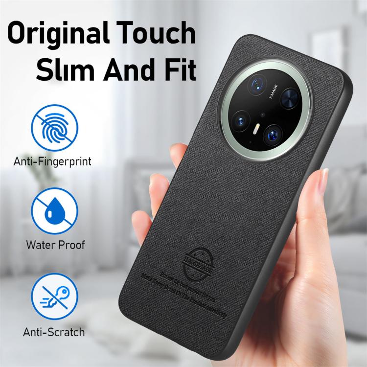 Funda de Piel de Sarga con Parte Trasera de Cuero para Huawei Mate 70 Pro (Negra)