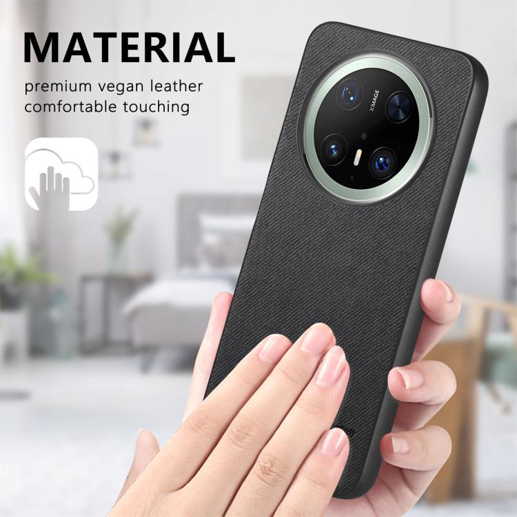 Funda de Piel de Sarga con Parte Trasera de Cuero para Huawei Mate 70 Pro (Negra)