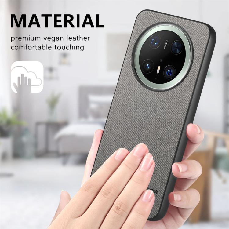 Funda para Teléfono Huawei Mate 70 Pro+ con Parte Trasera de Piel y Tejido de Sarga (Gris)