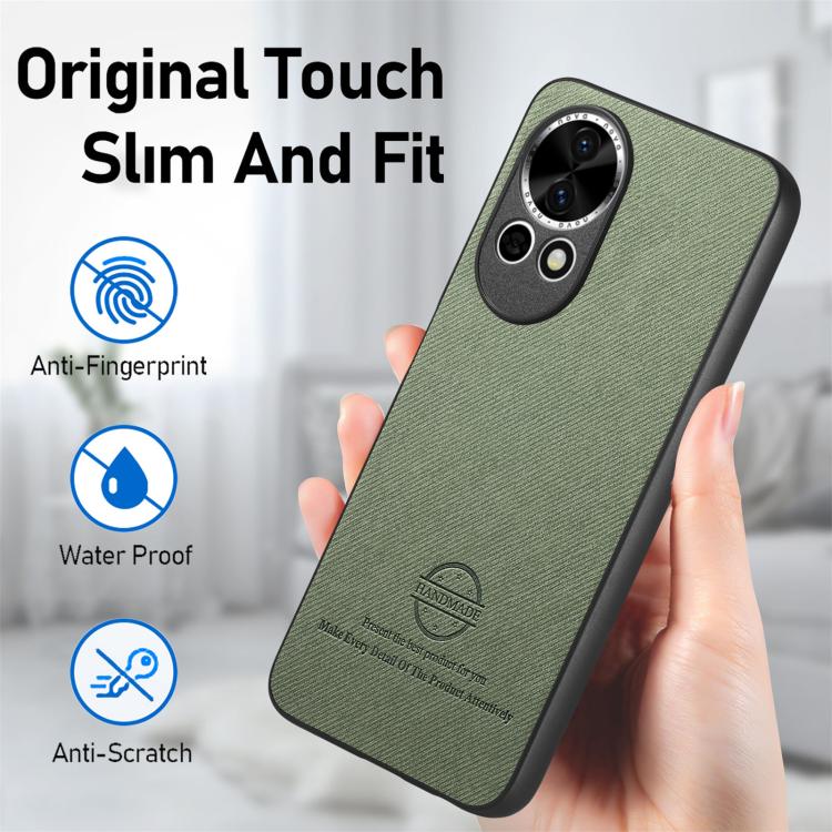 Funda de Piel de Sarga con Parte Trasera de Cuero para Huawei Nova 13 (Verde)