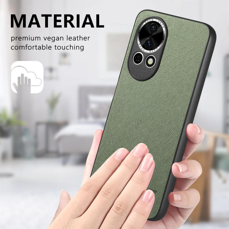 Funda de Piel de Sarga con Parte Trasera de Cuero para Huawei Nova 13 (Verde)