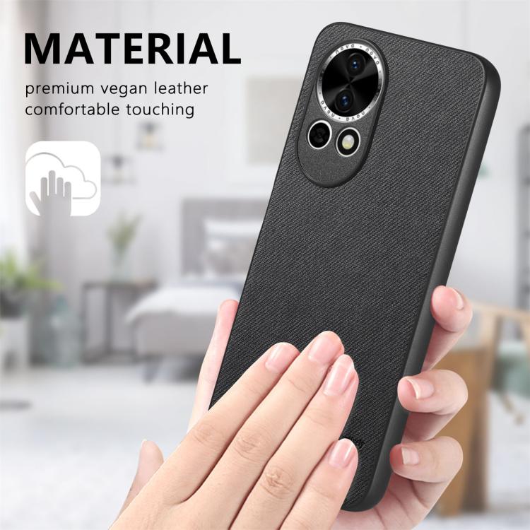 Funda de Piel de Sarga con Parte Trasera de Cuero para Huawei Nova 13 (Negra)