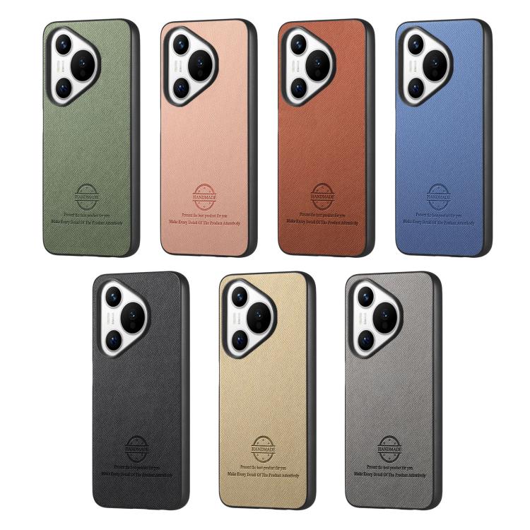 Funda de Piel de Sarga con Parte Trasera de Cuero para Huawei Mate 70 (Azul)