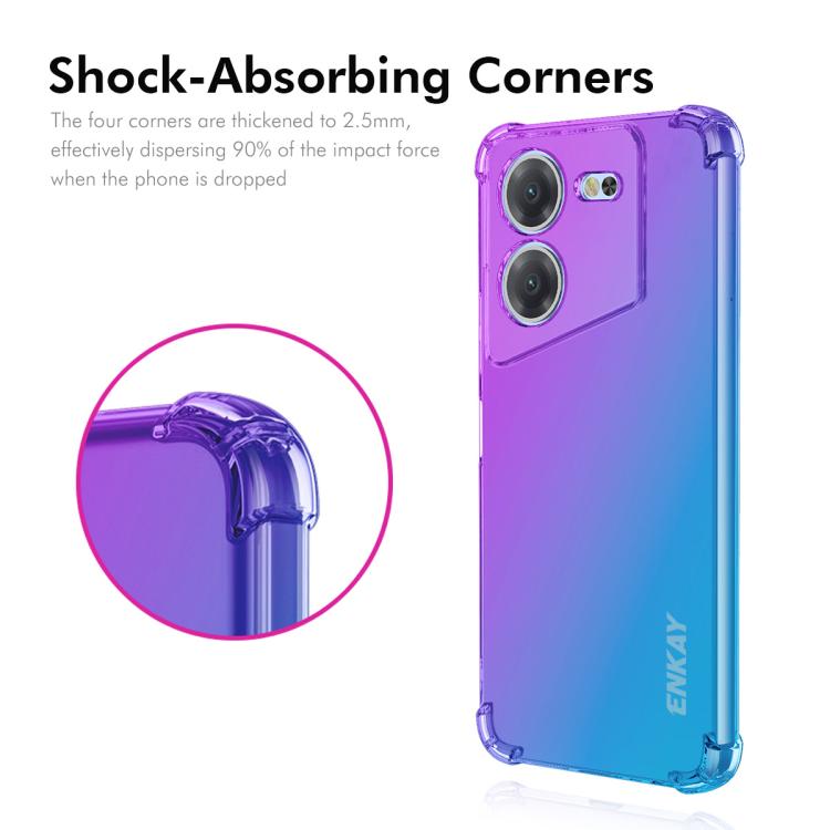 Funda TPU Enkay Hat-Prince para Tecno Pova 5 4G con Bolsa de Aire y Degradado (Azul y Rosa)