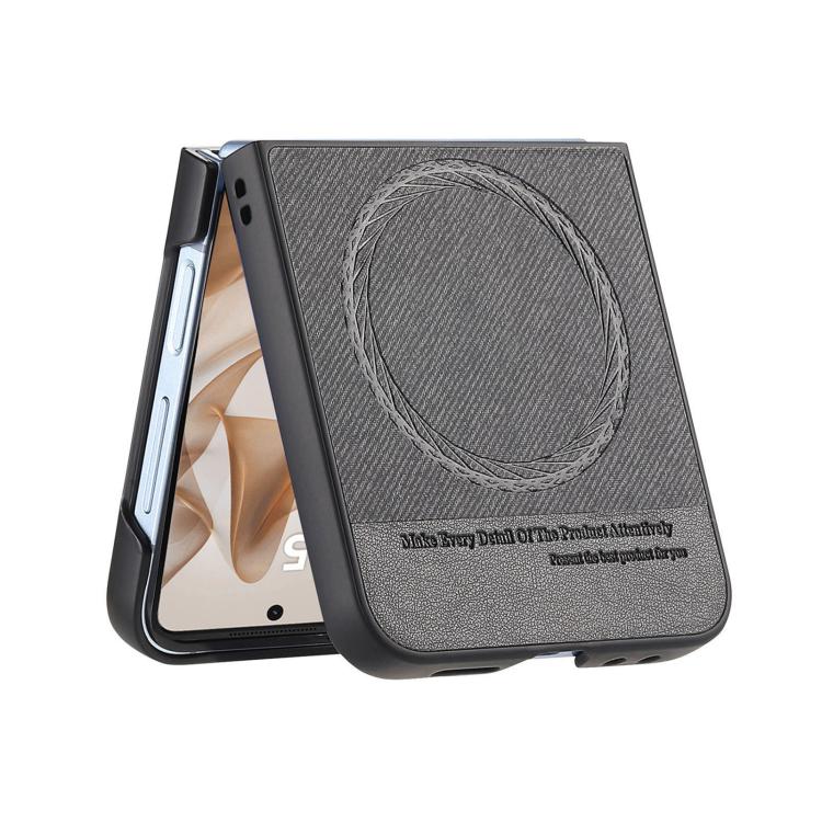 Funda magnética de piel de sarga para Samsung Galaxy Z Flip7 5G (negra)